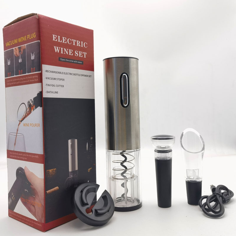Elektrisks vīna pudeles atvērējs, piecu daļu komplekts no nerūsējoša tērauda, logotipa drukāšana, privātais zīmols