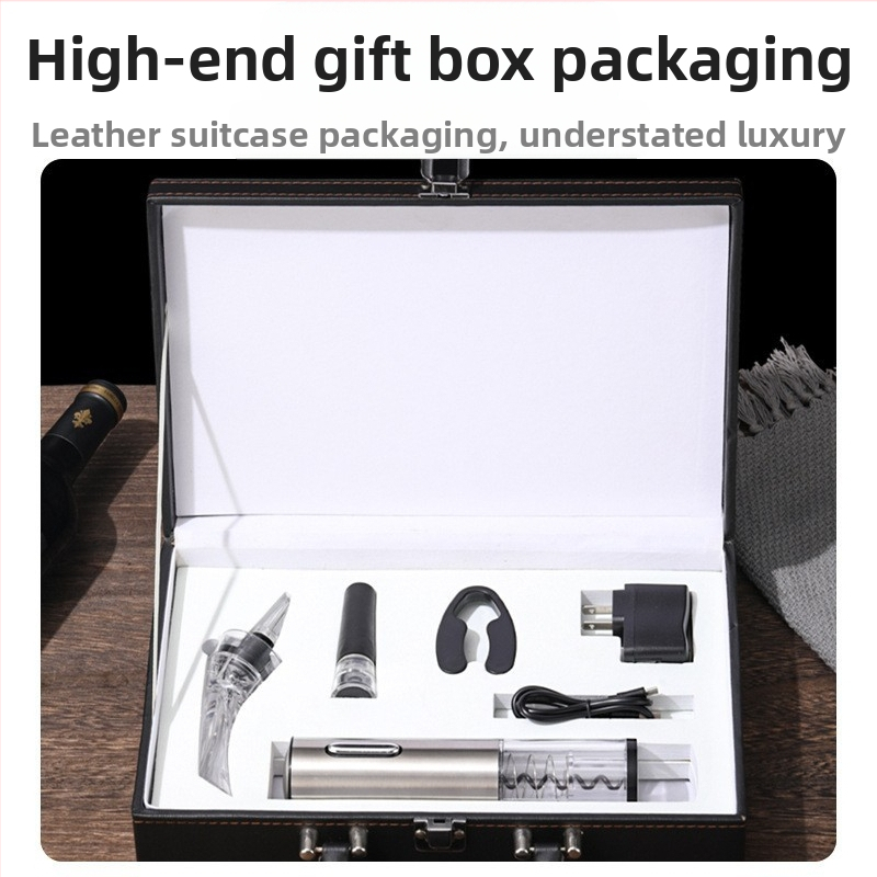 Elektrisks vīna pudeles atvērējs, piecu daļu komplekts no nerūsējoša tērauda, logotipa drukāšana, privātais zīmols