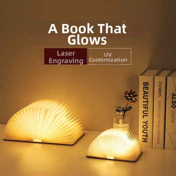 Λάμπα βιβλίου με Bluetooth τηλεχειριστήριο, αναδιπλούμενες σελίδες, χαρακτική, νυχτερινό φως, επαναφορτιζόμενη μπαταρία, 16 χρωματικές αλλαγές