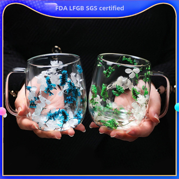 Kavos puodelis iš dvigubo sluoksnio borosilikatinio stiklo, rankų pūtimo, su rankena, atsparus aukštai temperatūrai