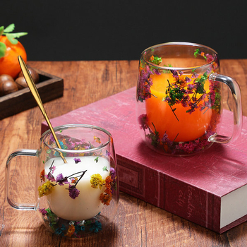 Kavos puodelis iš dvigubo sluoksnio borosilikatinio stiklo, rankų pūtimo, su rankena, atsparus aukštai temperatūrai