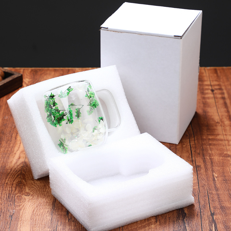 Kavos puodelis iš dvigubo sluoksnio borosilikatinio stiklo, rankų pūtimo, su rankena, atsparus aukštai temperatūrai