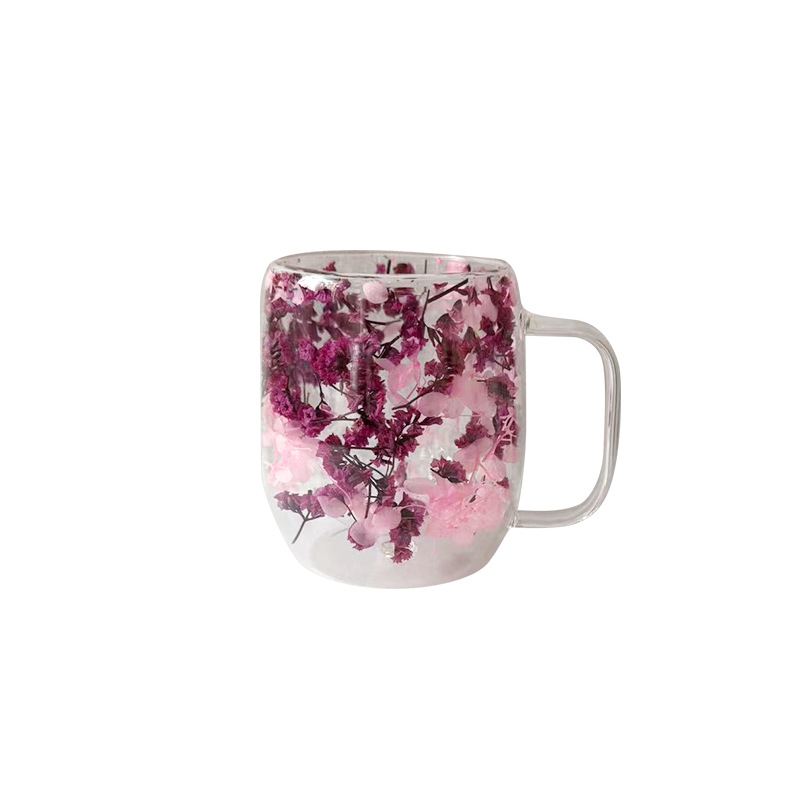 Kavos puodelis iš dvigubo sluoksnio borosilikatinio stiklo, rankų pūtimo, su rankena, atsparus aukštai temperatūrai