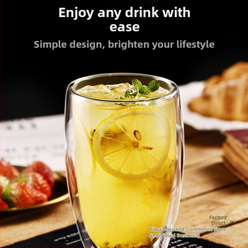 Dvigubo sienelių stiklinė kavos puodelis su rankena — izoliacinė, atspari aukštai temperatūrai, tinkama arbatai ir kavai