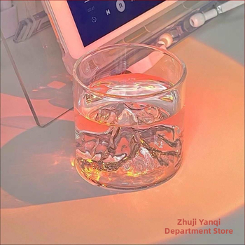 Termo atsparus stiklo puodelis japonų stiliuje su Fudžio motyvu ir ledinio rašto dizainu, apvalios formos