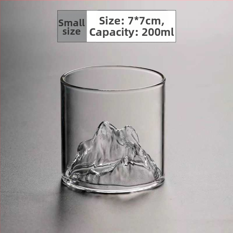 Termo atsparus stiklo puodelis japonų stiliuje su Fudžio motyvu ir ledinio rašto dizainu, apvalios formos