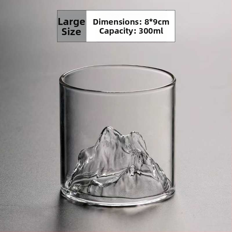 Termo atsparus stiklo puodelis japonų stiliuje su Fudžio motyvu ir ledinio rašto dizainu, apvalios formos