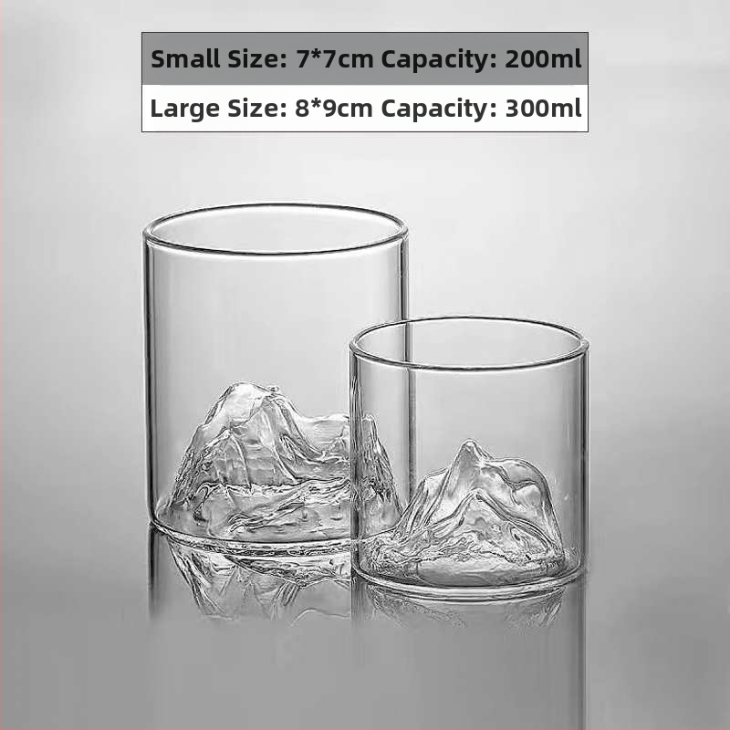 Termo atsparus stiklo puodelis japonų stiliuje su Fudžio motyvu ir ledinio rašto dizainu, apvalios formos