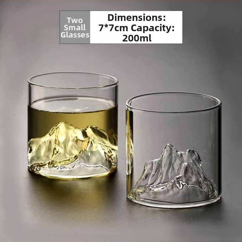 Termo atsparus stiklo puodelis japonų stiliuje su Fudžio motyvu ir ledinio rašto dizainu, apvalios formos