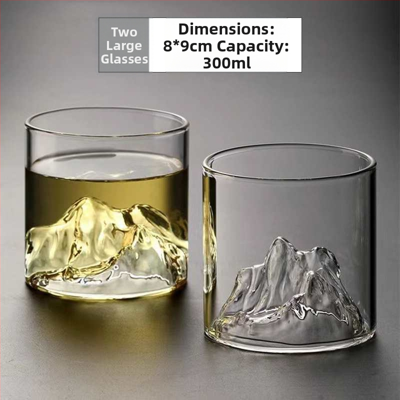 Termo atsparus stiklo puodelis japonų stiliuje su Fudžio motyvu ir ledinio rašto dizainu, apvalios formos