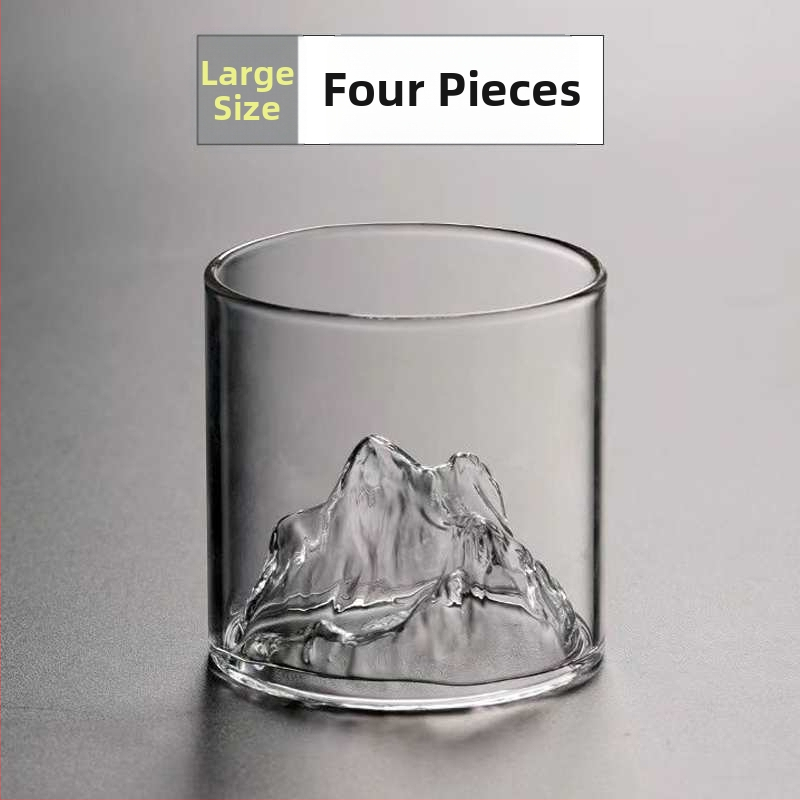 Termo atsparus stiklo puodelis japonų stiliuje su Fudžio motyvu ir ledinio rašto dizainu, apvalios formos