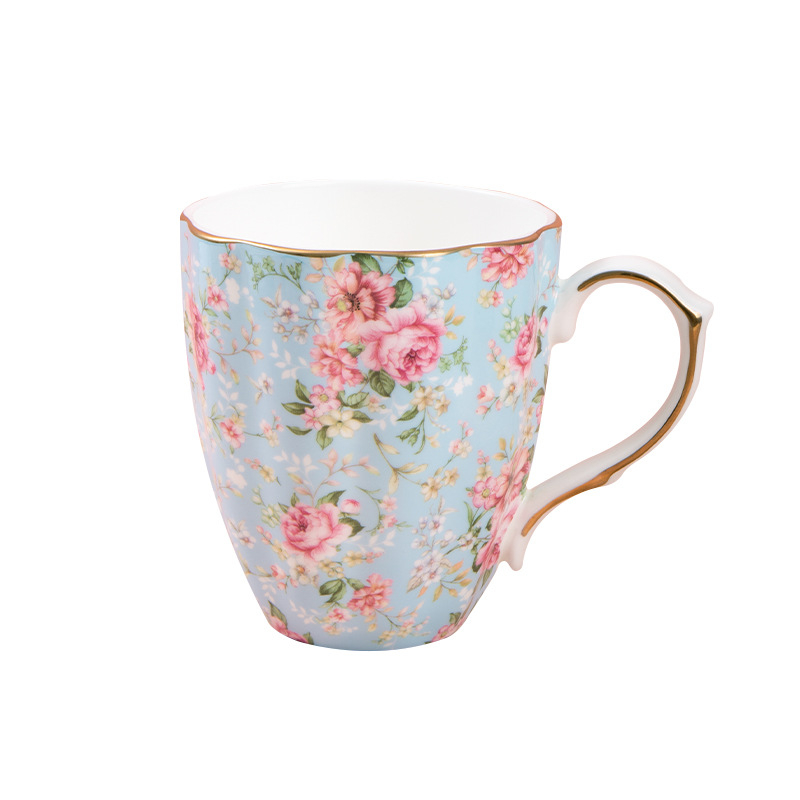 Kavos puodelis iš kaulinio porceliano, su daugiau nei 36% kaulinio miltelių, netaisyklingos formos, gėlių raštas, aukšta temperatūros atsparumas, logotipo spausdinimas įmanomas