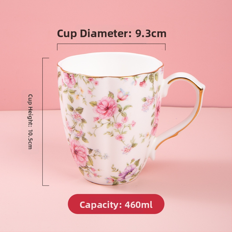 Kavos puodelis iš kaulinio porceliano, su daugiau nei 36% kaulinio miltelių, netaisyklingos formos, gėlių raštas, aukšta temperatūros atsparumas, logotipo spausdinimas įmanomas