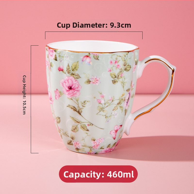 Kavos puodelis iš kaulinio porceliano, su daugiau nei 36% kaulinio miltelių, netaisyklingos formos, gėlių raštas, aukšta temperatūros atsparumas, logotipo spausdinimas įmanomas