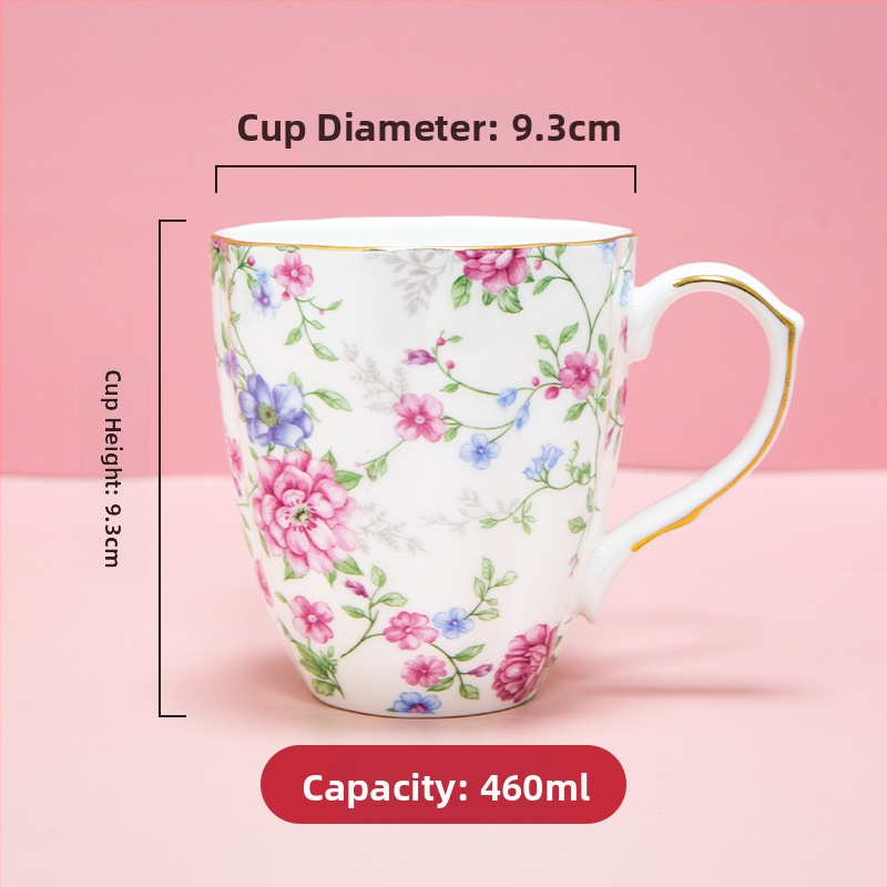 Kavos puodelis iš kaulinio porceliano, su daugiau nei 36% kaulinio miltelių, netaisyklingos formos, gėlių raštas, aukšta temperatūros atsparumas, logotipo spausdinimas įmanomas