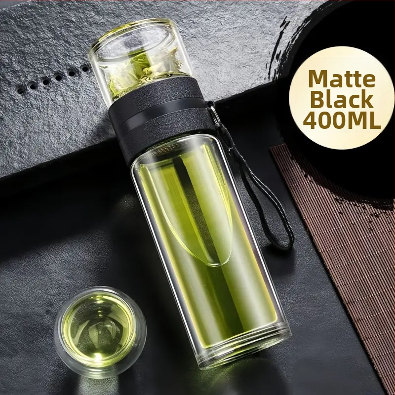 Stiklinė izoliuota arbatos taurelė su atskyrimu arbata-vanduo, su rankena, nešiojama