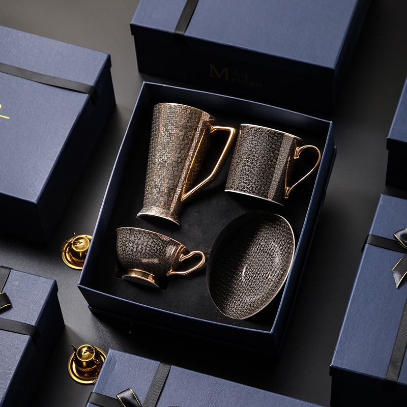 Meidao kaulo porceliano kavos puodelis, lengvasis prabangos retro stilius, pritaikomas, dovanų dėžutėje