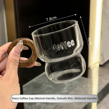 Kavos puodelis iš krištolo stiklo, modernus minimalistinis dizainas su rankena, netolygos formos, logotipo spauda įmanoma.
