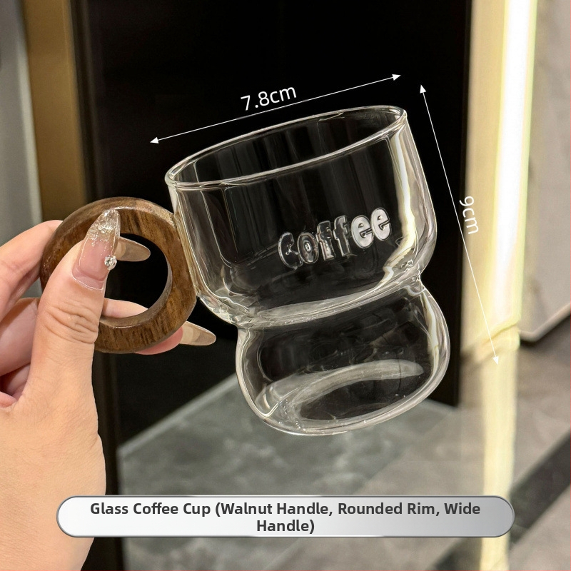 Kavos puodelis iš krištolo stiklo, modernus minimalistinis dizainas su rankena, netolygos formos, logotipo spauda įmanoma.