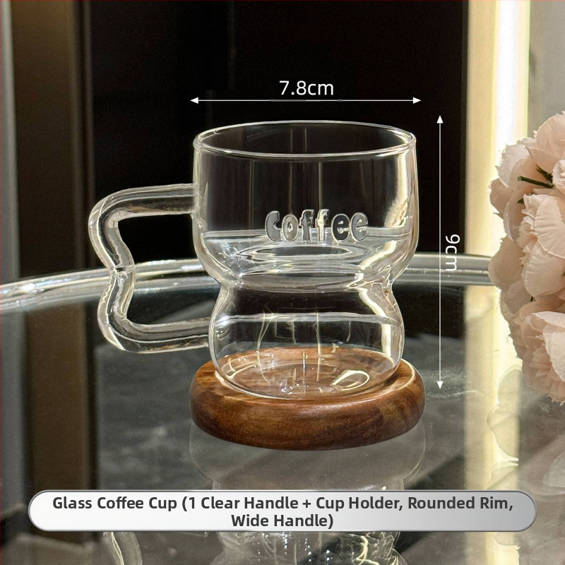 Kavos puodelis iš krištolo stiklo, modernus minimalistinis dizainas su rankena, netolygos formos, logotipo spauda įmanoma.