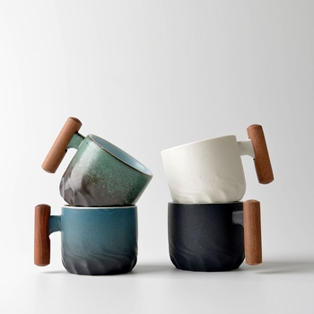 Κεραμική κούπα καφέ με λαβή – ιαπωνικού στυλ, ρετρό γλάσο καμίνι, αντι-κάψιμο, για οικιακή χρήση.