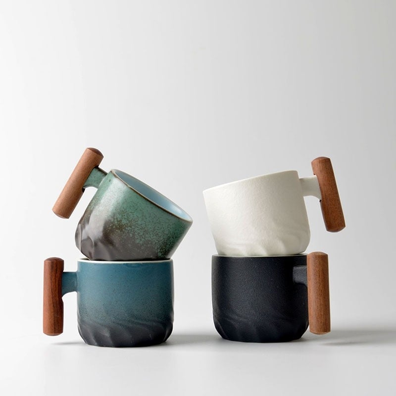 Κεραμική κούπα καφέ με λαβή – ιαπωνικού στυλ, ρετρό γλάσο καμίνι, αντι-κάψιμο, για οικιακή χρήση.