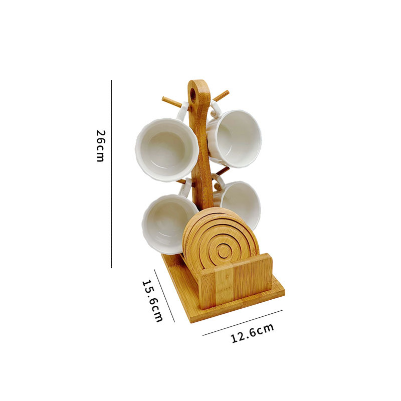 Porcelianinis kavos puodelių ir padėkliukų rinkinys, šešių dalių, atsparus aukštai temperatūrai, nestandartinės formos, su rankena.