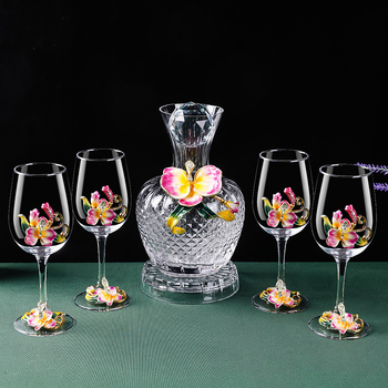 Aukštos kokybės stiklo vyno taure su besisukančiu dekantatoriumi ir Phalaenopsis dizainu – 1 dalių gėrimų komplektas (2025 išleidimas)