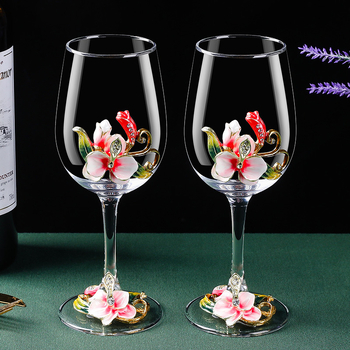 Aukštos kokybės stiklo vyno taure su besisukančiu dekantatoriumi ir Phalaenopsis dizainu – 1 dalių gėrimų komplektas (2025 išleidimas)