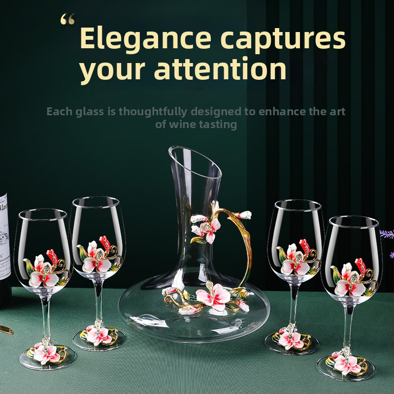 Aukštos kokybės stiklo vyno taure su besisukančiu dekantatoriumi ir Phalaenopsis dizainu – 1 dalių gėrimų komplektas (2025 išleidimas)