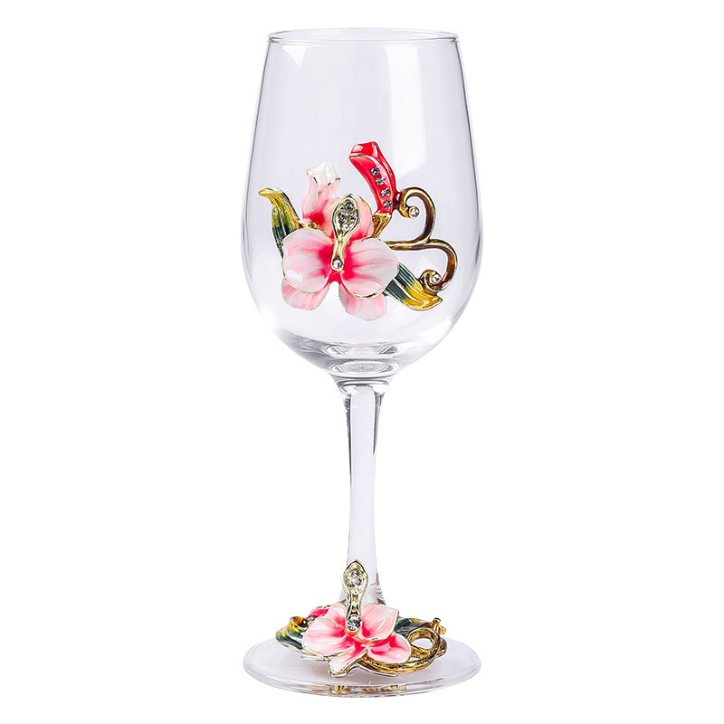 Aukštos kokybės stiklo vyno taure su besisukančiu dekantatoriumi ir Phalaenopsis dizainu – 1 dalių gėrimų komplektas (2025 išleidimas)