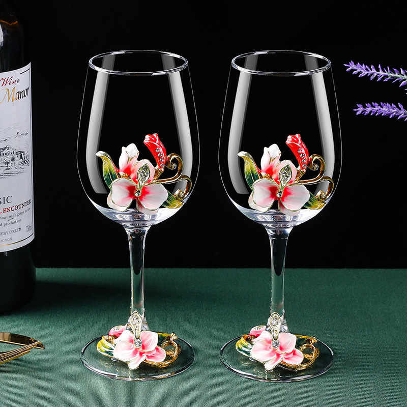 Aukštos kokybės stiklo vyno taure su besisukančiu dekantatoriumi ir Phalaenopsis dizainu – 1 dalių gėrimų komplektas (2025 išleidimas)