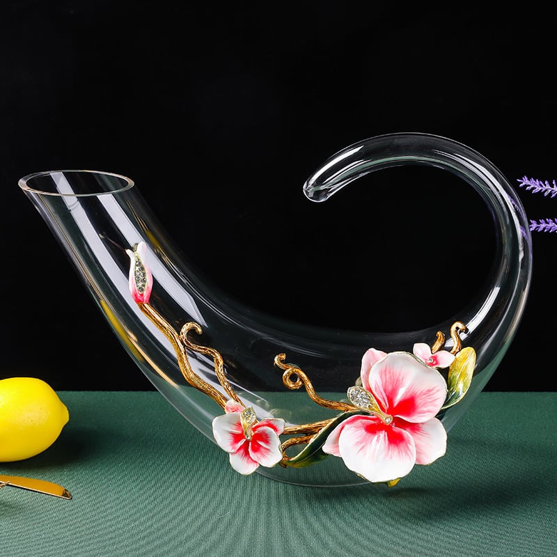 Aukštos kokybės stiklo vyno taure su besisukančiu dekantatoriumi ir Phalaenopsis dizainu – 1 dalių gėrimų komplektas (2025 išleidimas)