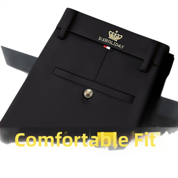 Ανδρικοί παντελόνες επιχειρηματικού casual με ίσιο κόψιμο, υψηλή μέση, φερμουάρ, ελαστικό ύφασμα, χωρίς σιδέρωμα, πολλαπλές τσέπες, άνοιξη 2025