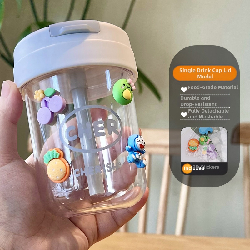 Ton-ton puodelis, PC medžiaga, atsparus kritimui, cilindrinė forma, su šiaudeliu