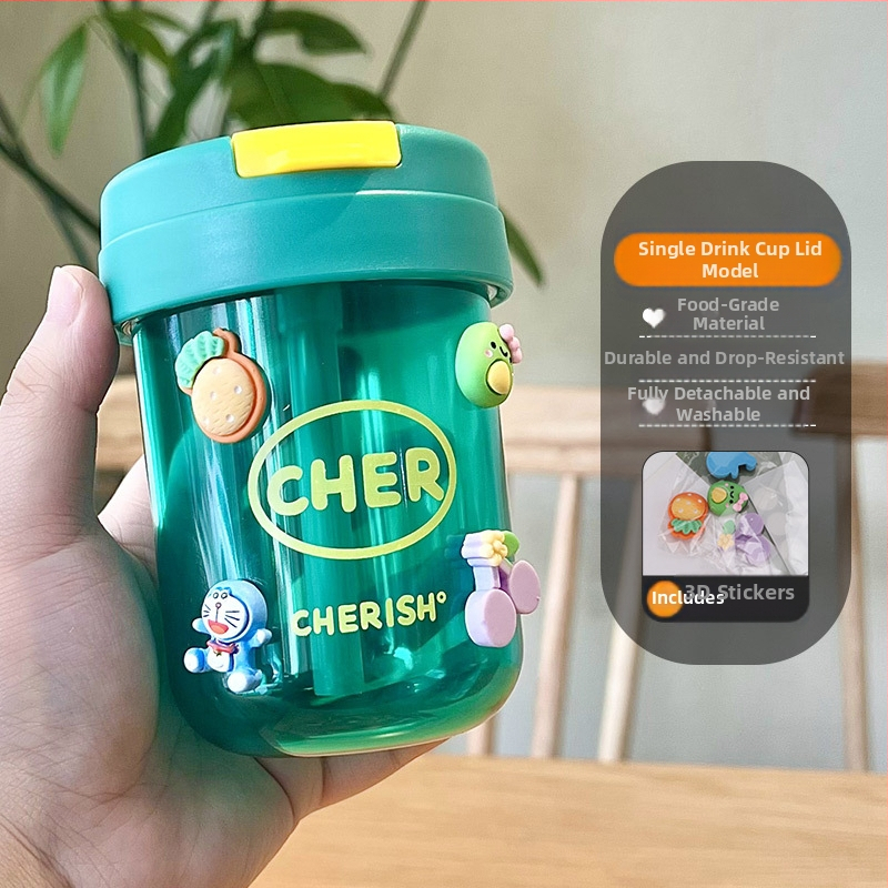 Ton-ton puodelis, PC medžiaga, atsparus kritimui, cilindrinė forma, su šiaudeliu