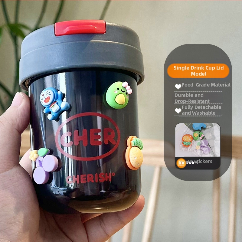 Ton-ton puodelis, PC medžiaga, atsparus kritimui, cilindrinė forma, su šiaudeliu