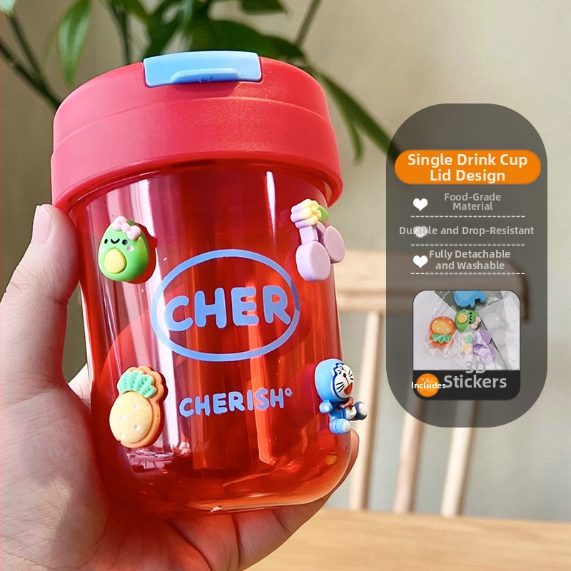 Ton-ton puodelis, PC medžiaga, atsparus kritimui, cilindrinė forma, su šiaudeliu