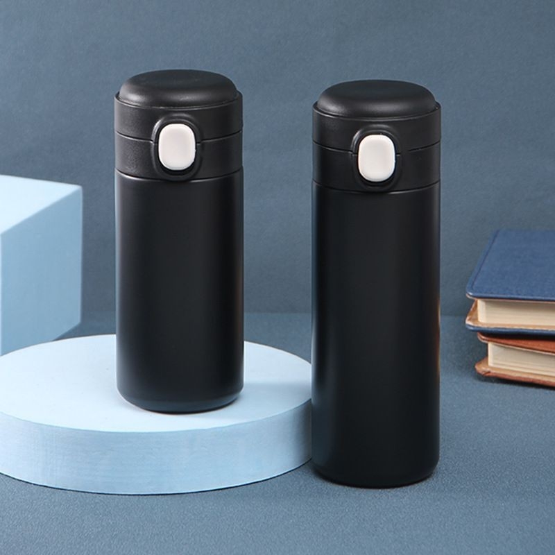 Nerūdijančio plieno termos puodelis su šuoliu – vidus 304, išorė 201, vakuuminis izoliacija 6–12 val., individualus logotipas