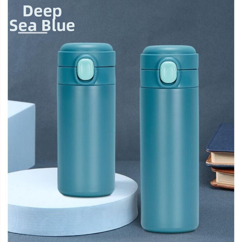 Nerūdijančio plieno termos puodelis su šuoliu – vidus 304, išorė 201, vakuuminis izoliacija 6–12 val., individualus logotipas