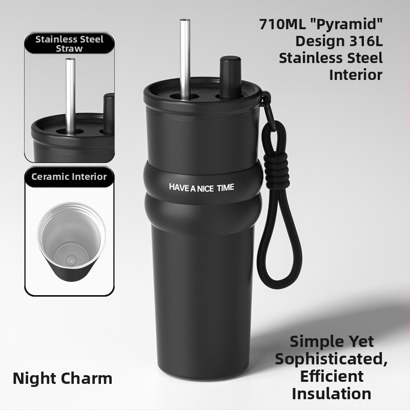 Termosas su 316 nerūdijančio plieno vidiniu bakeliu, išoriniu 304 nerūdijančio plieno korpusu, vakuuminė izoliacija (6-12 val.), nešiojamas automobilių puodelis