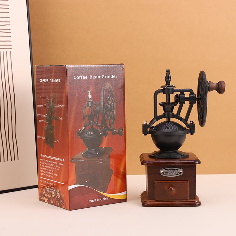 Bochen nešiojamas rankinis kavos malūnėlis su OEM palaikymu, spausdintas logotipas, pritaikomas apdorojimas, šviesus prabangos retro stilius