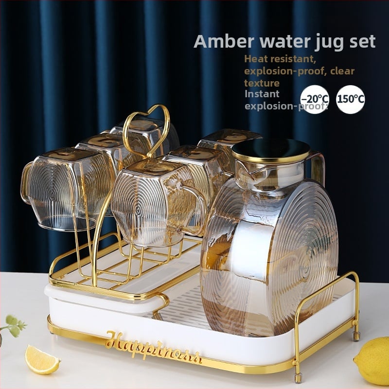 Stiklinis arbatinuko komplektas namų naudojimui su ledyno raštu, didelė talpa, pritaikomas, tinka sultims, pienui, gėrimams ir šaltam vandeniui