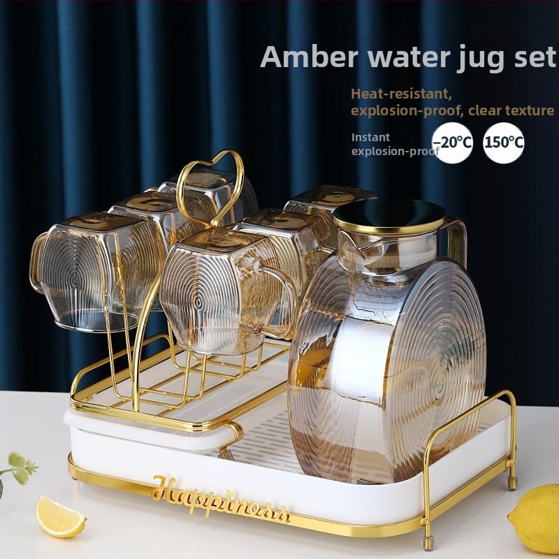 Stiklinis arbatinuko komplektas namų naudojimui su ledyno raštu, didelė talpa, pritaikomas, tinka sultims, pienui, gėrimams ir šaltam vandeniui