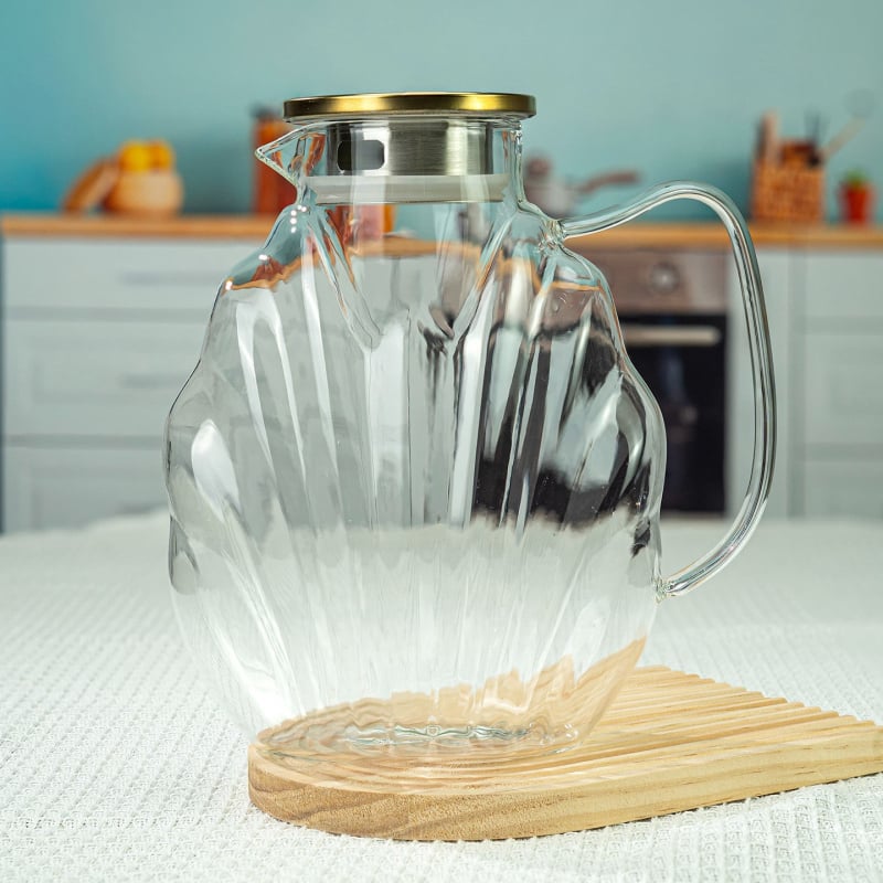 Stiklinis arbatinuko komplektas namų naudojimui su ledyno raštu, didelė talpa, pritaikomas, tinka sultims, pienui, gėrimams ir šaltam vandeniui