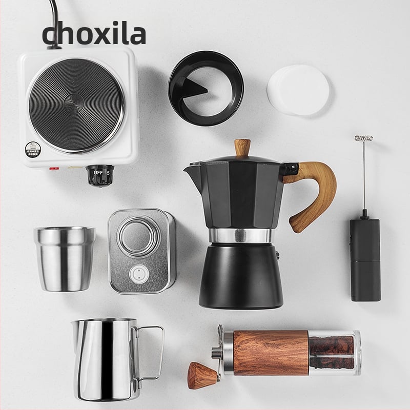 Σετ καφέ moka pot – μοντέρνου μινιμαλιστικού στυλ, μάρκα Choxila, κυκλοφορία 2022, συσκευασία από χαρτόνι