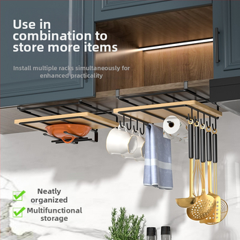 Ράφι κουζίνας από ανοξείδωτο χάλυβα για καπάκια, μαχαίρια και σανίδες κοπής — χωρίς εγκατάσταση, δύο επιπέδων, ιαπωνικού στυλ, τοποθέτηση με αγκίστρι