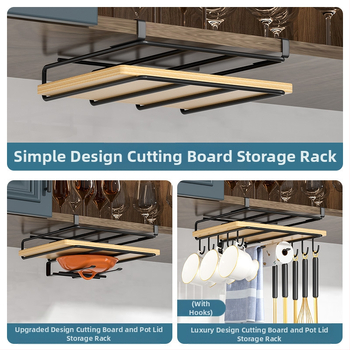 Ράφι κουζίνας από ανοξείδωτο χάλυβα για καπάκια, μαχαίρια και σανίδες κοπής — χωρίς εγκατάσταση, δύο επιπέδων, ιαπωνικού στυλ, τοποθέτηση με αγκίστρι