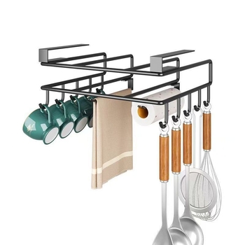 Ράφι κουζίνας από ανοξείδωτο χάλυβα για καπάκια, μαχαίρια και σανίδες κοπής — χωρίς εγκατάσταση, δύο επιπέδων, ιαπωνικού στυλ, τοποθέτηση με αγκίστρι