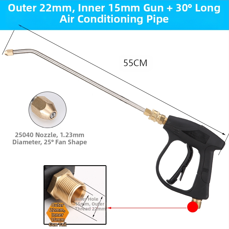 Aukšto slėgio vandens purkštuvų purškimo pirutėls oro kondicionierių valymui — nerūdijančio plieno kampinis jungtis, varinis greitas jungtis, ventiliatoriaus formos purškimo antgalis